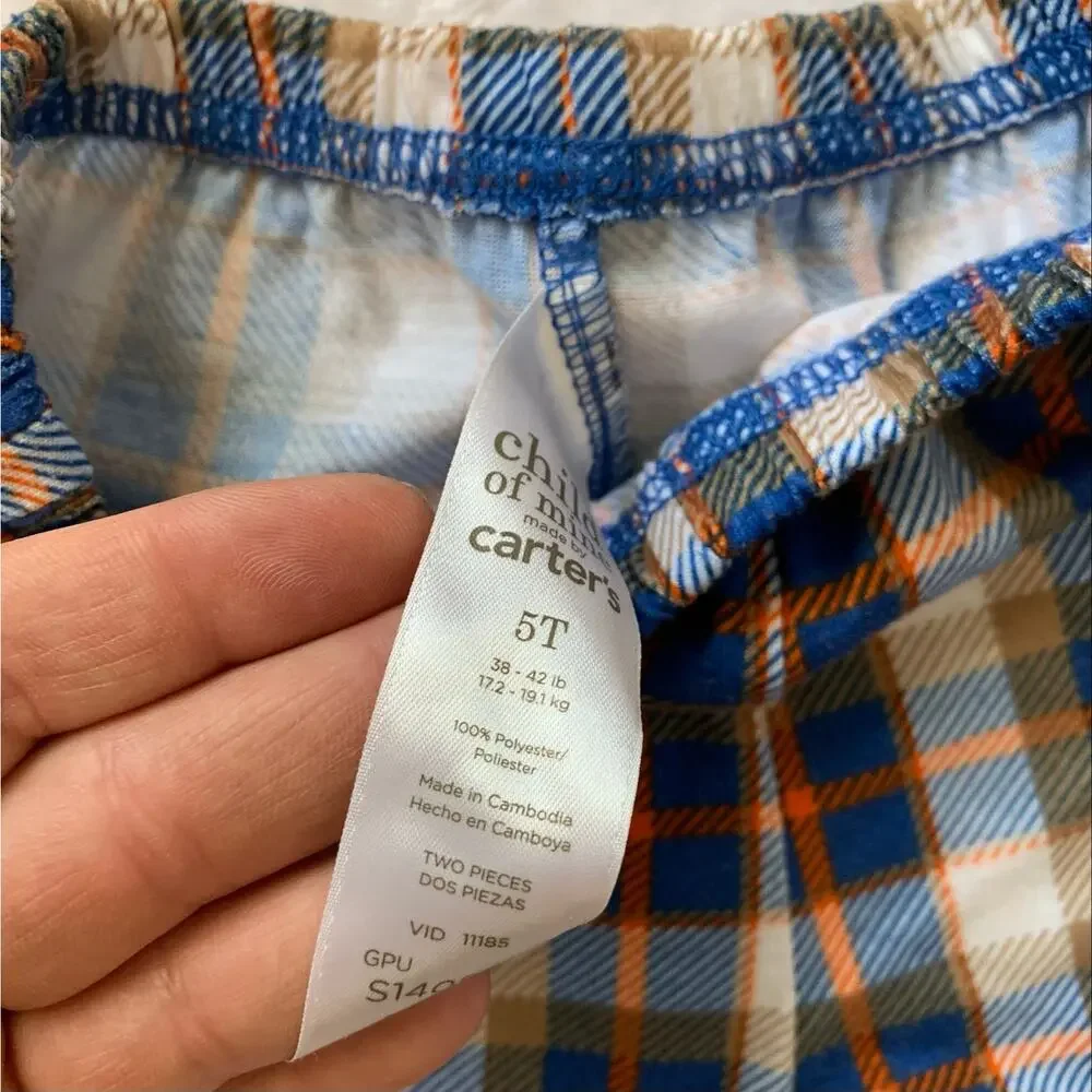Child of Mine Carters Boys 5T Sleepy Head French Bulldog Orange Plaid Pajama Set